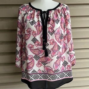 •Black Rainn• Paisley Boho Peasant Style Blouse - Size Large Petite